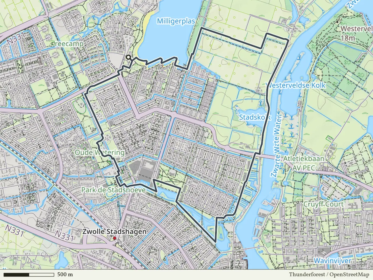 Gele route vanaf Milligerplas, Zwolle