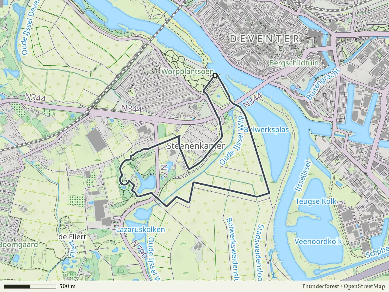 Rode route vanaf De Worp, Deventer