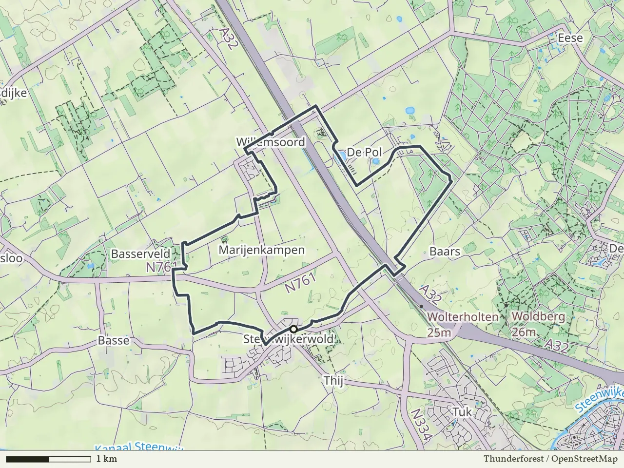 Paarse route vanaf Steenwijkerwold, Weerribben-Wieden