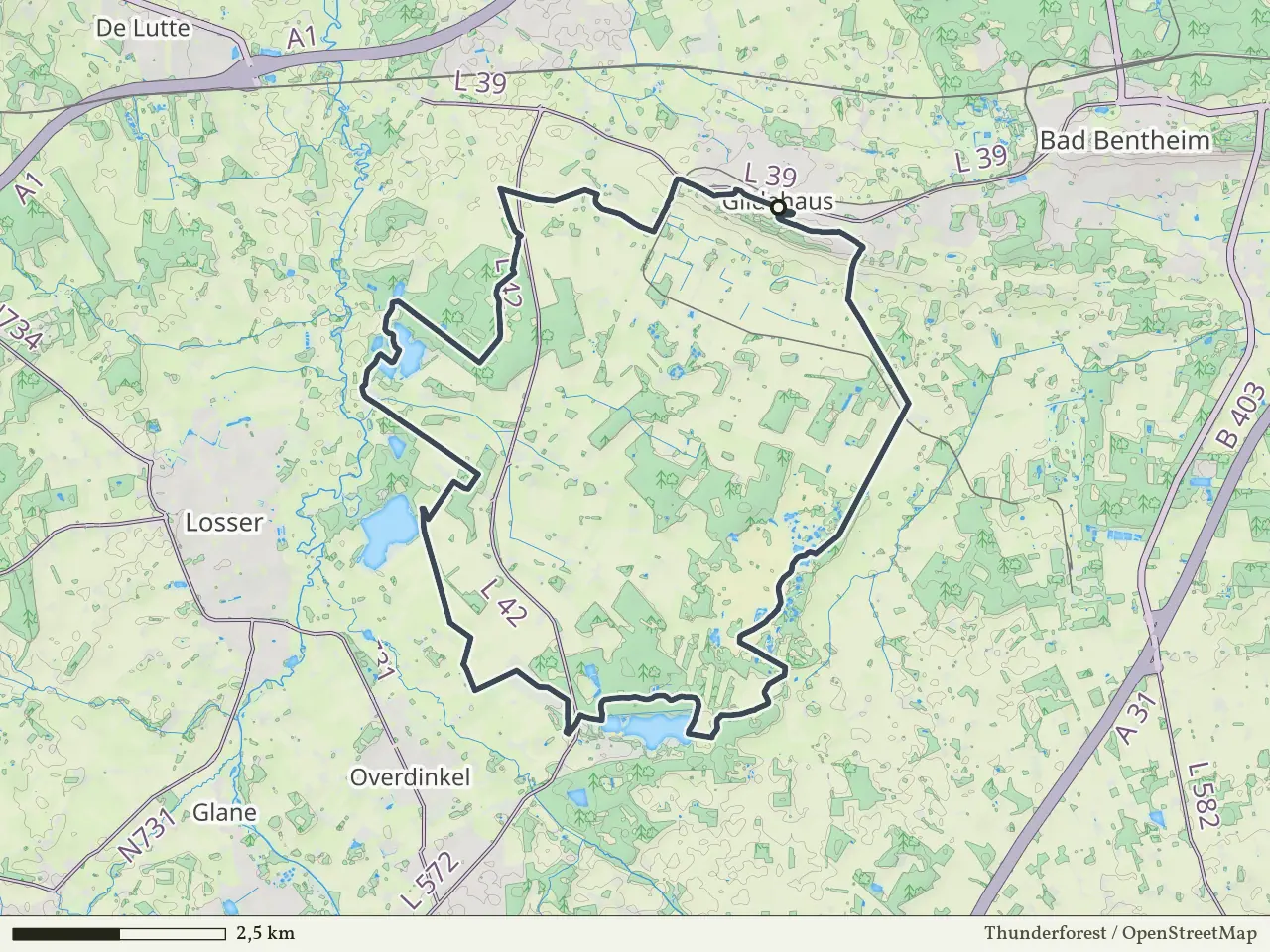 Rode route vanaf Gildehaus, Bad Bentheim