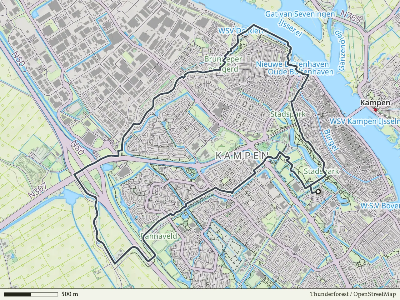 Paarse route vanaf Kampen, IJsseldelta
