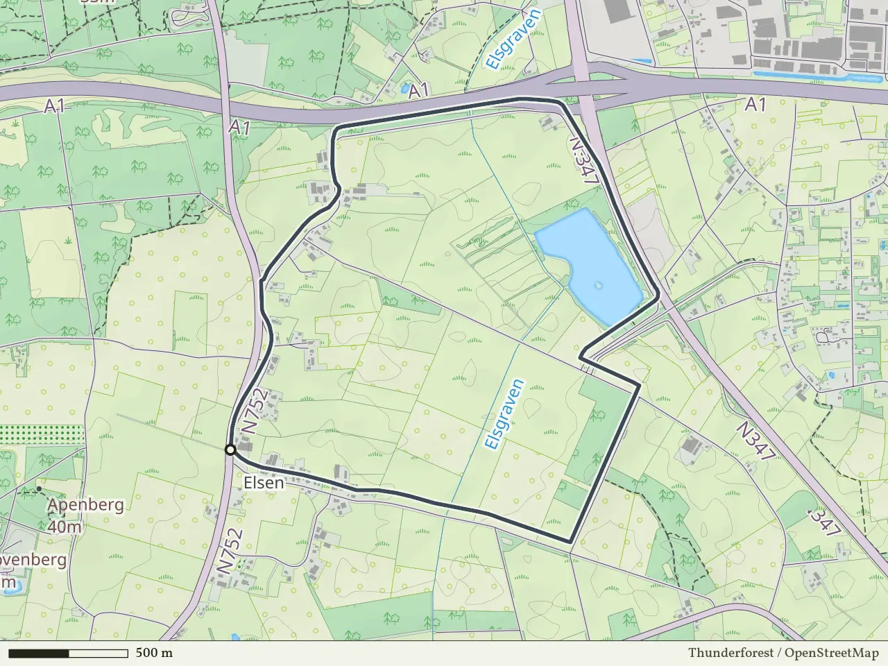 Paarse route vanaf Elsen, Hof van Twente