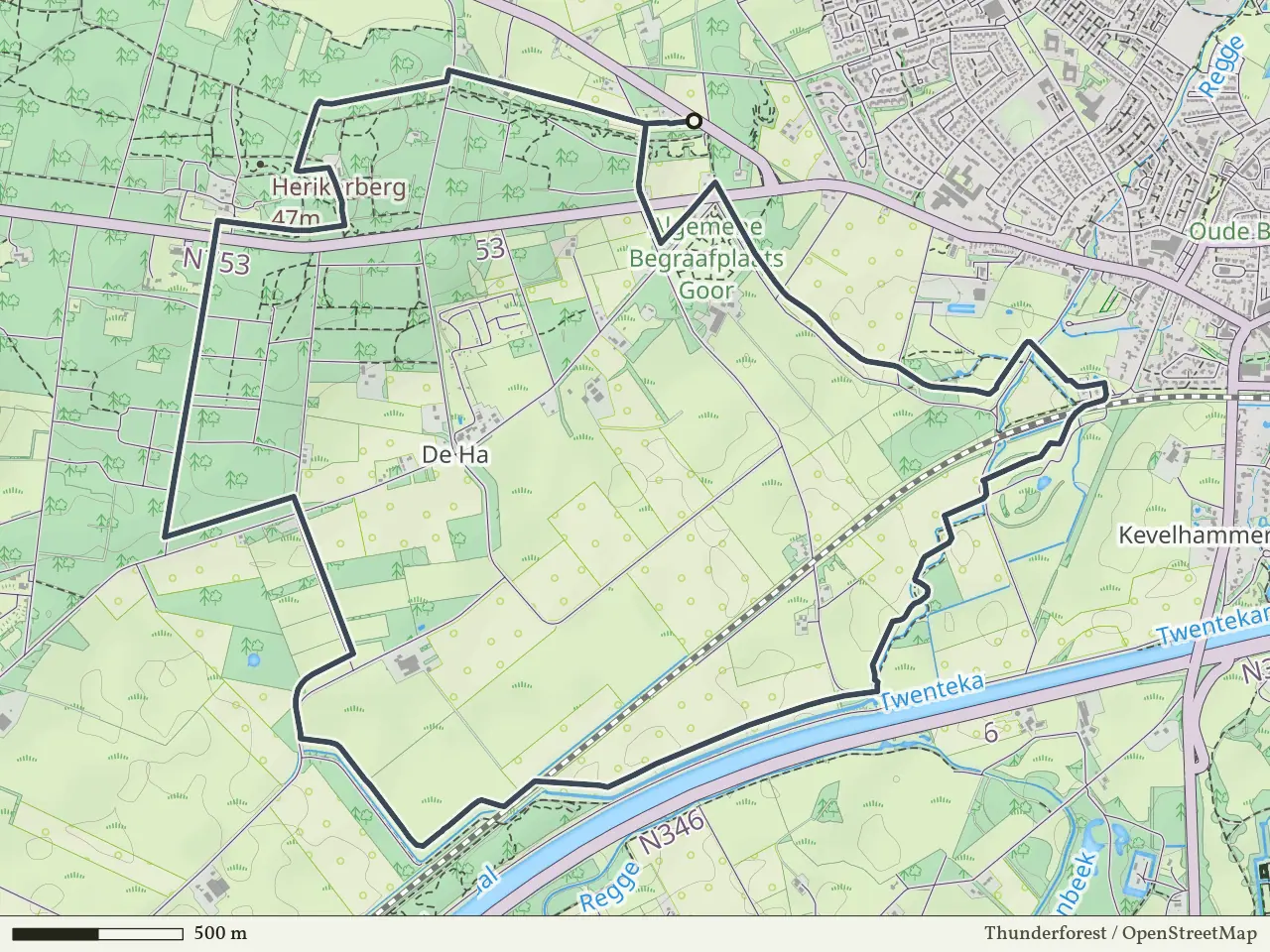 Rode route vanaf De Whee, Goor