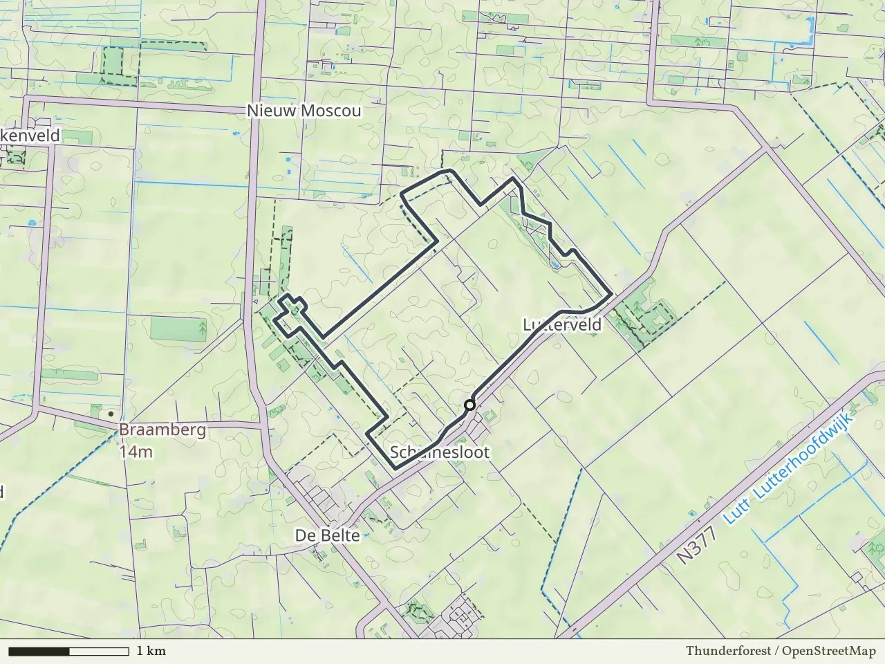 Rode route vanaf Schuinesloot, Hardenberg Oost