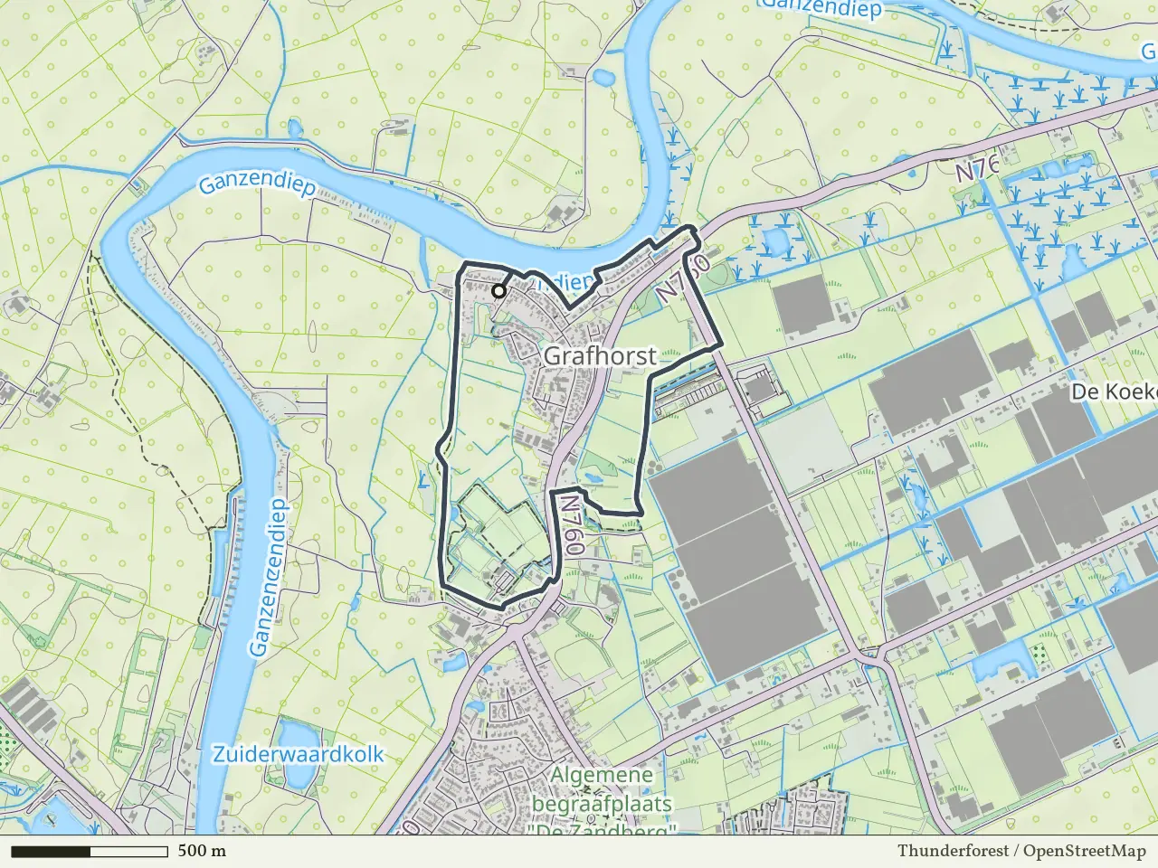 Rode route vanaf Grafhorst, IJsseldelta
