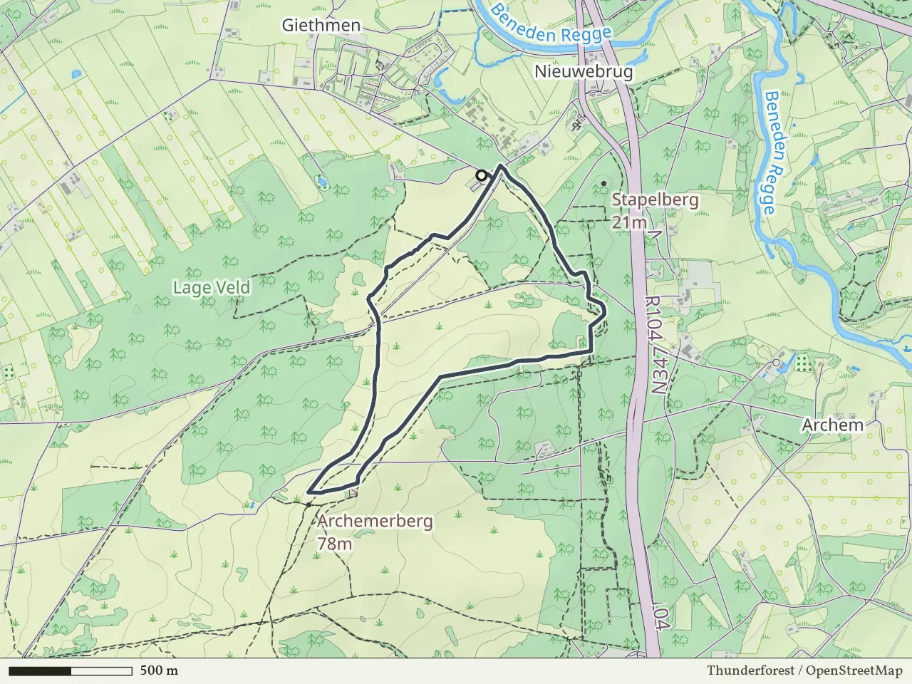 Rode route vanaf Giethmen, Ommen