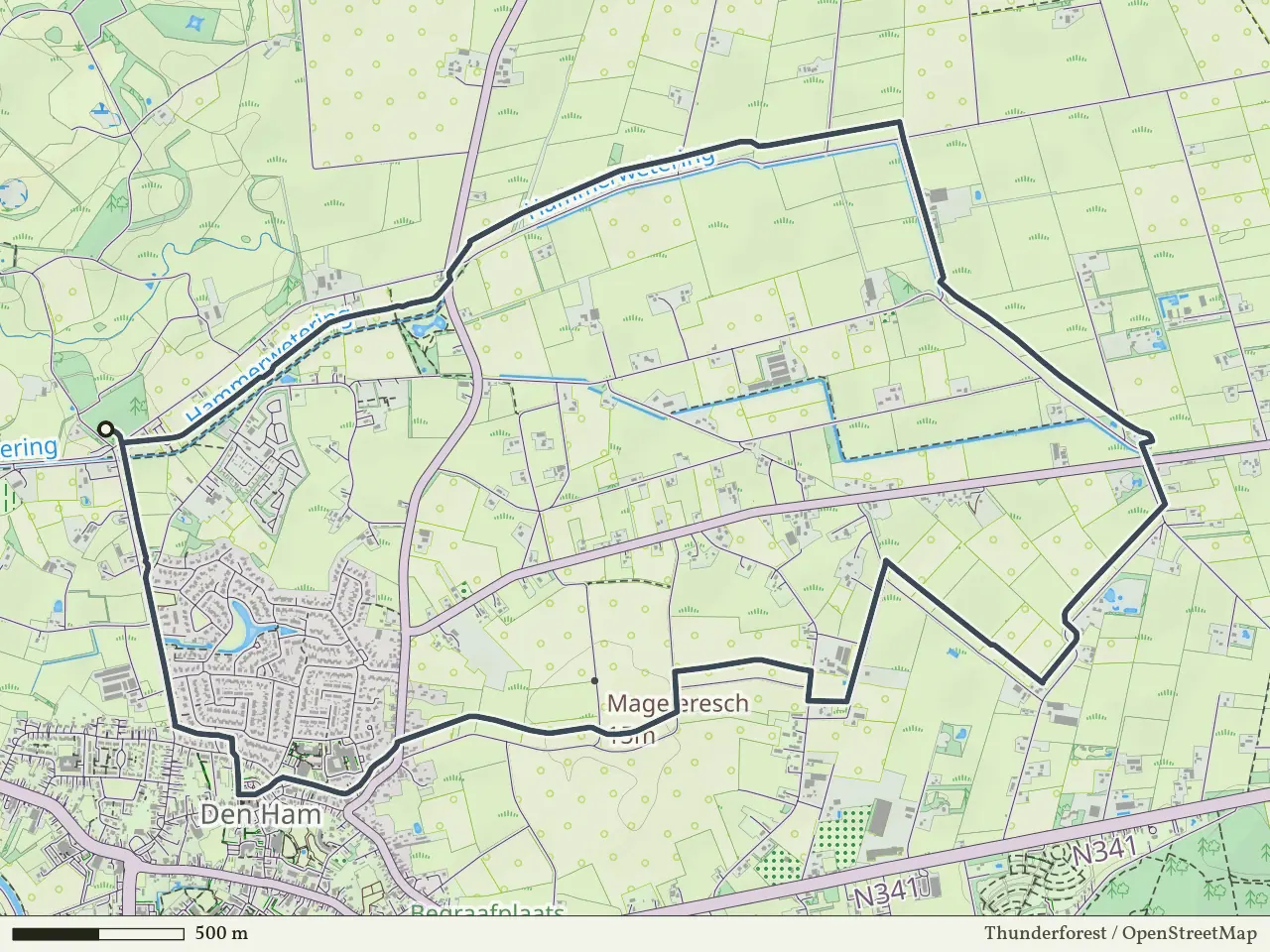 Paarse route vanaf Eerder Achterbroek, Den Ham