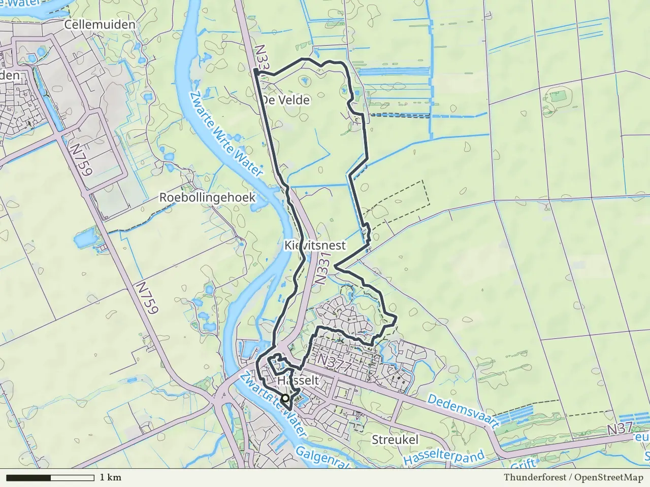 Paarse route vanaf Hasselt, IJsseldelta