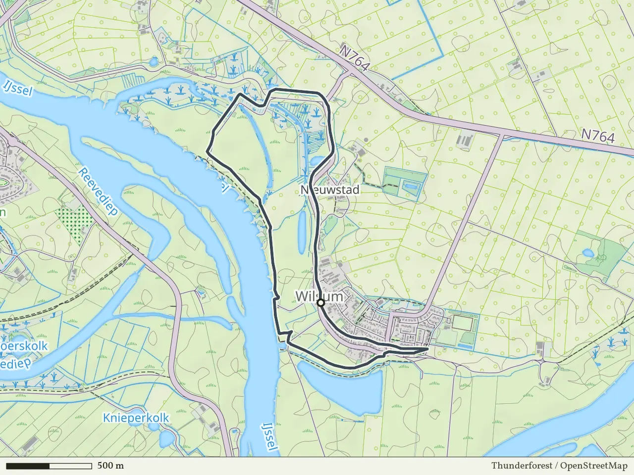 Rode route vanaf Wilsum, IJsseldelta