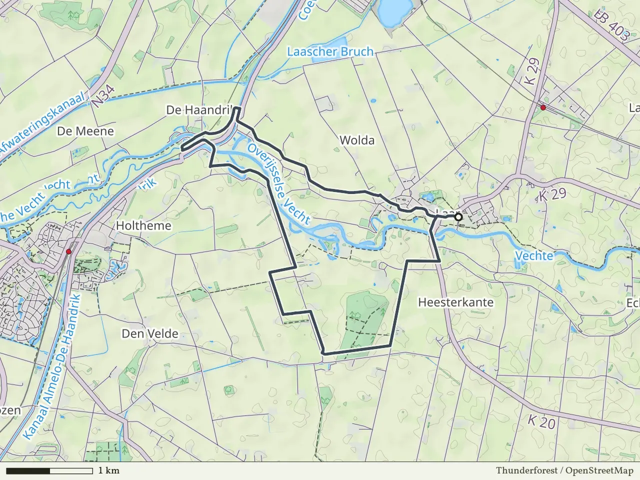 Gele route vanaf Laar, Hardenberg Oost