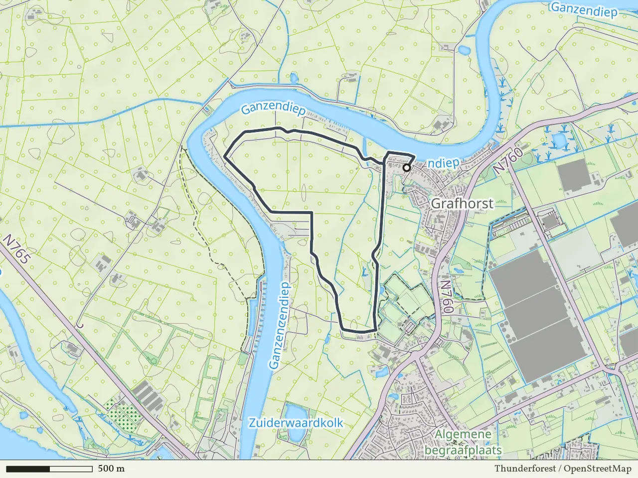 Paarse route vanaf Grafhorst, IJsseldelta