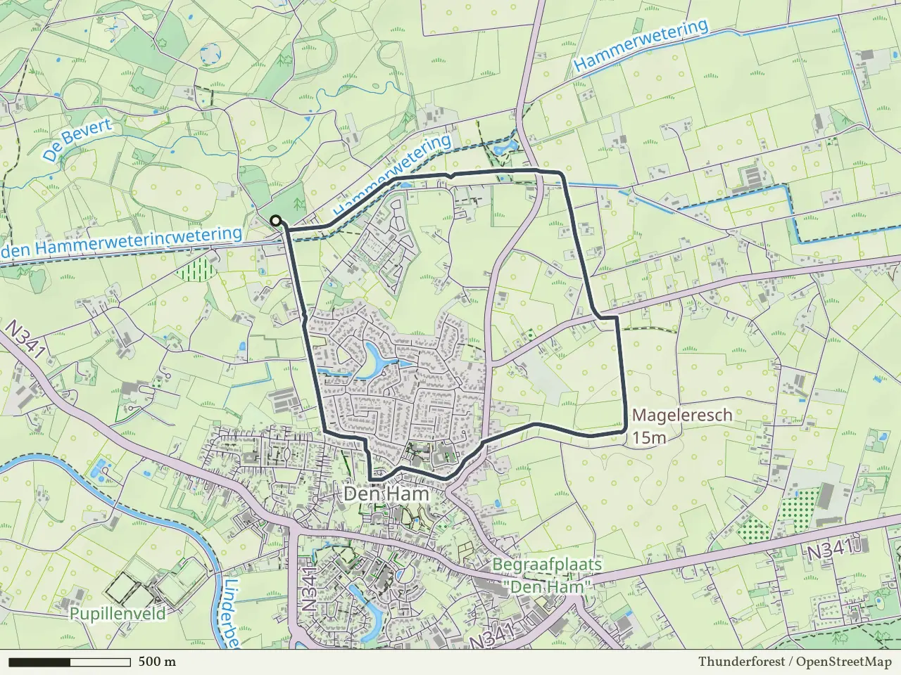 Gele route vanaf Eerder Achterbroek, Den Ham