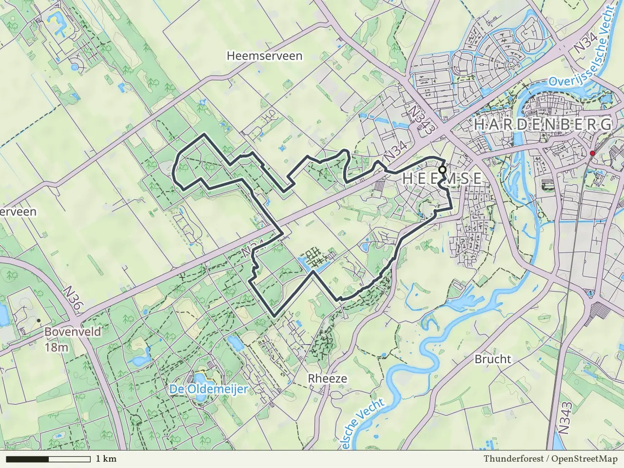 Rode route vanaf Heemse, Hardenberg Oost