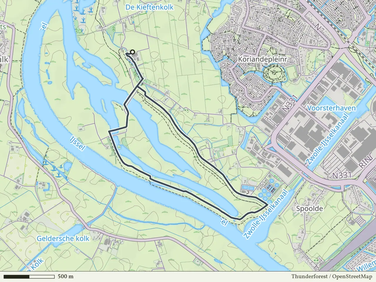 Gele route vanaf Vreugderijkerwaard, Zwolle