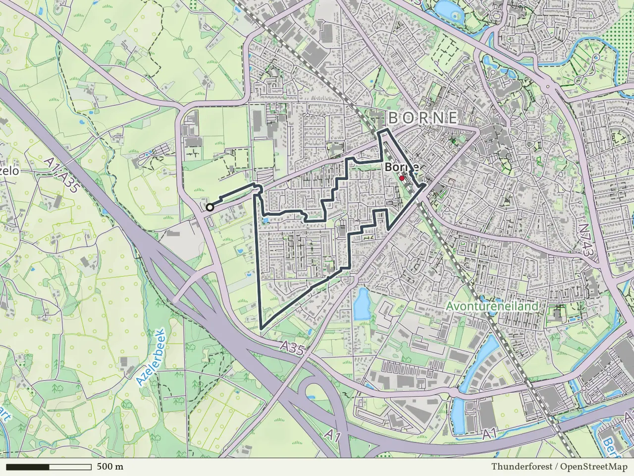 Rode route vanaf Buren, Borne