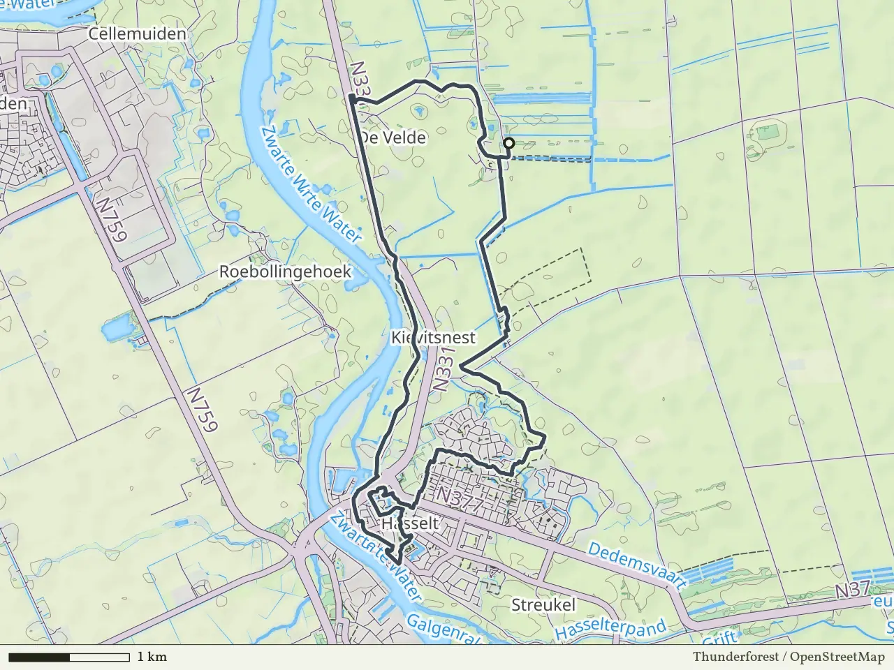 Paarse route vanaf Zwartewatersklooster, Rouveen