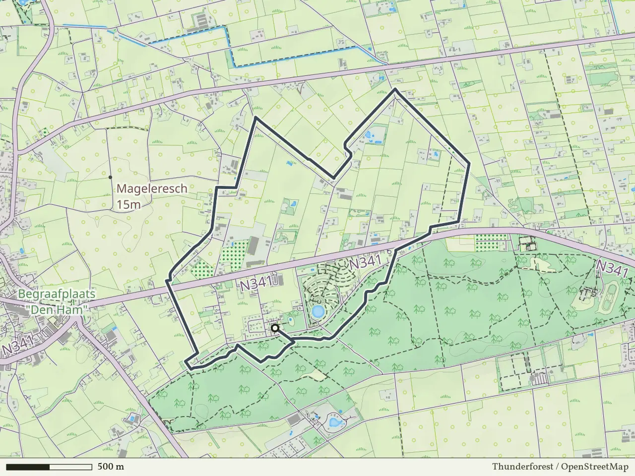 Oranje route vanaf Zandstuve, Den Ham