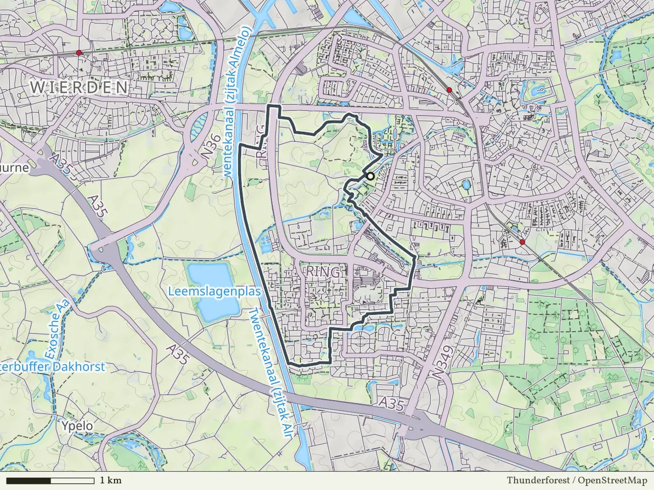 Rode route vanaf Beeklustpark, Almelo