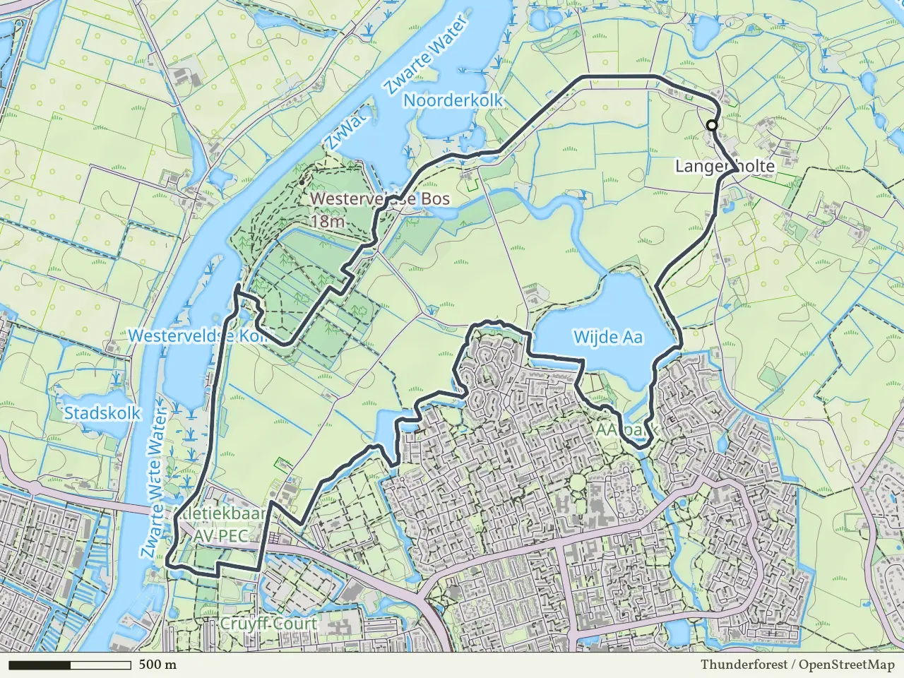 Blauwe route vanaf Langenholte, Zwolle