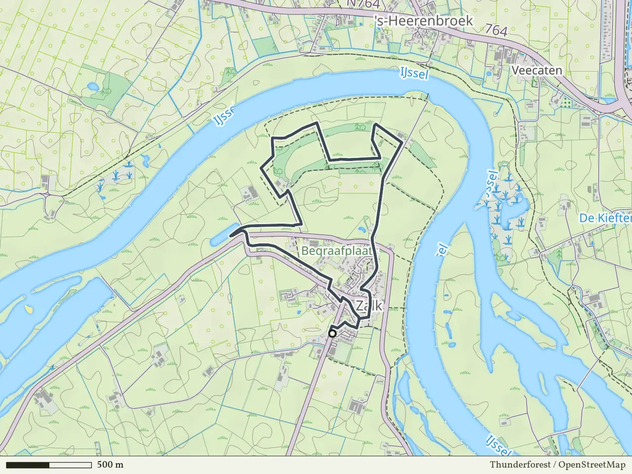 Rode route vanaf Zalk, IJsseldelta