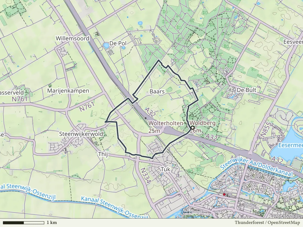 Rode route vanaf Woldberg, Tuk