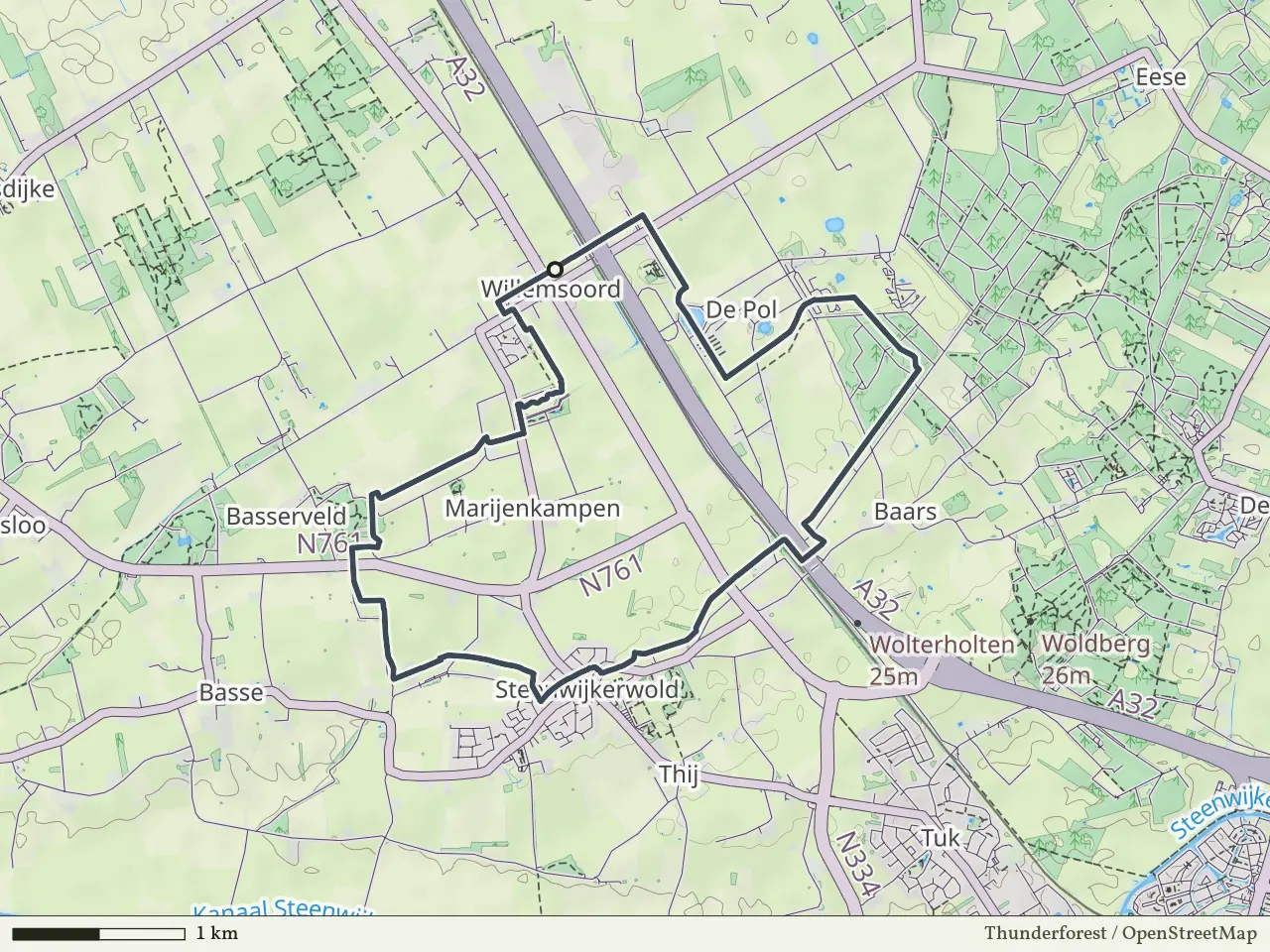 Paarse route vanaf Willemsoord, Weerribben-Wieden