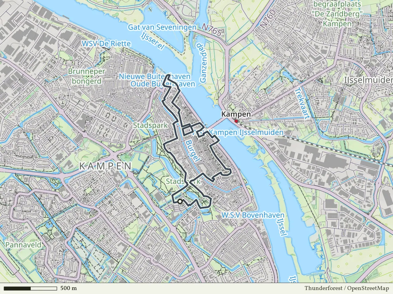 Rode route vanaf Kampen, IJsseldelta