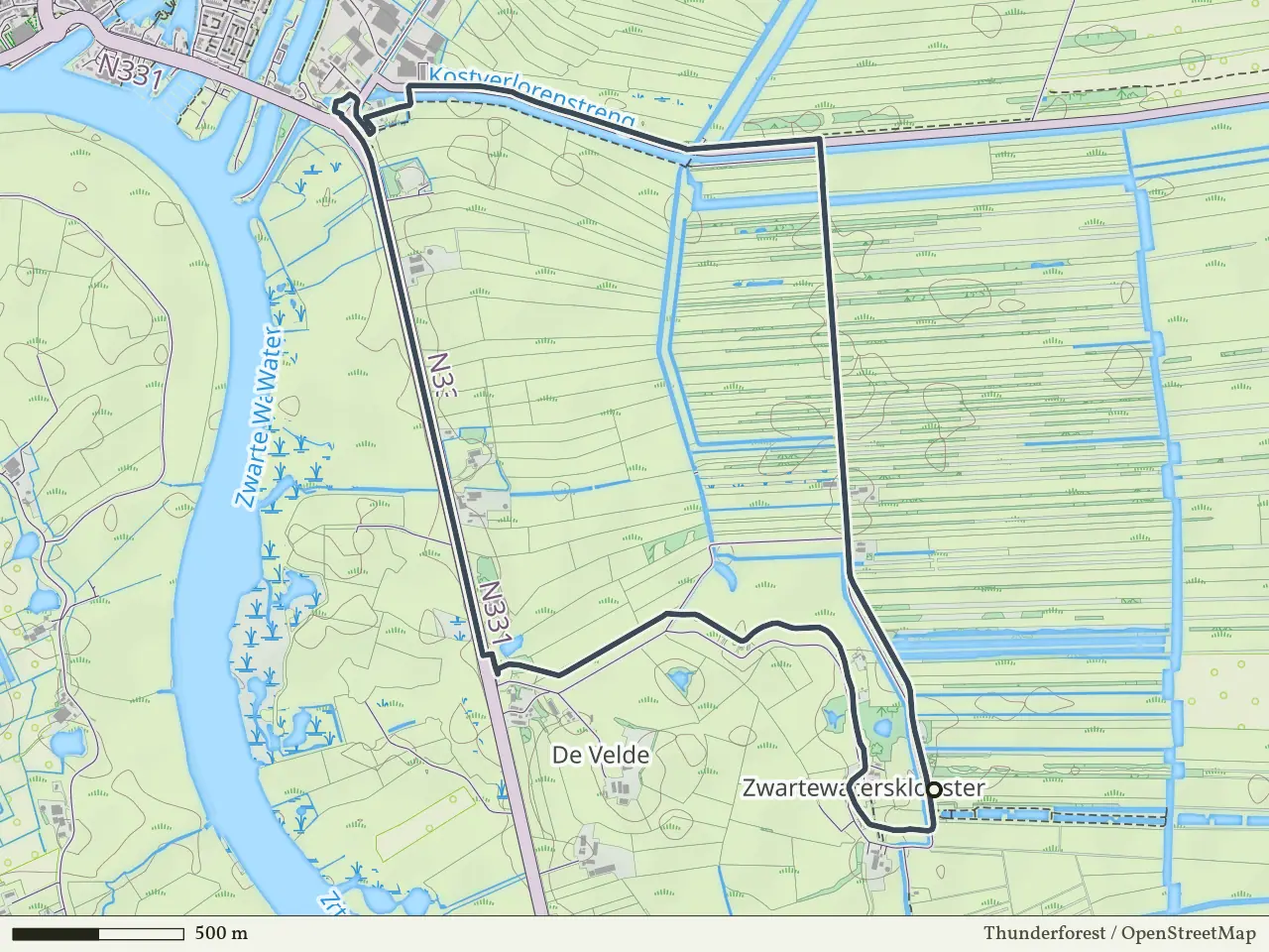 Gele route vanaf Zwartewatersklooster, Rouveen