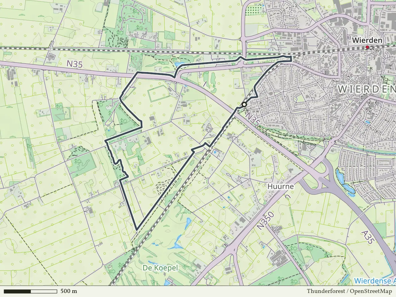 Gele route vanaf Huurne, Wierden