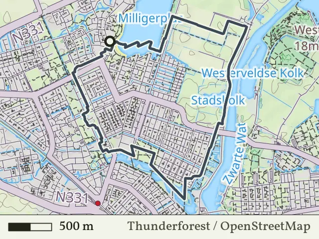 Gele route vanaf Milligerplas, Zwolle