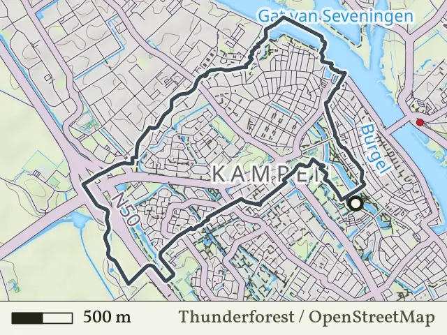 Paarse route vanaf Kampen, IJsseldelta