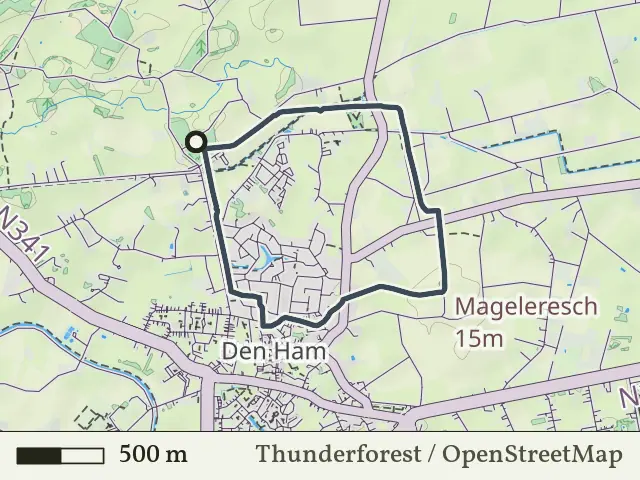 Gele route vanaf Eerder Achterbroek, Den Ham