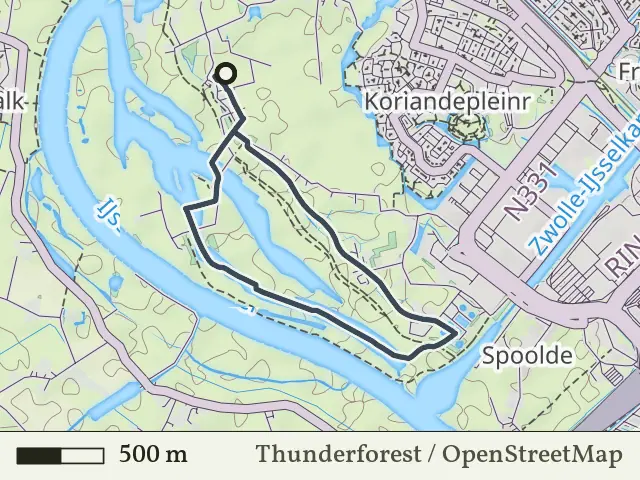 Gele route vanaf Vreugderijkerwaard, Zwolle