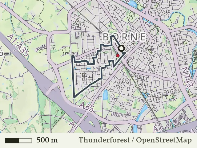 Rode route vanaf Borne-Station, Borne